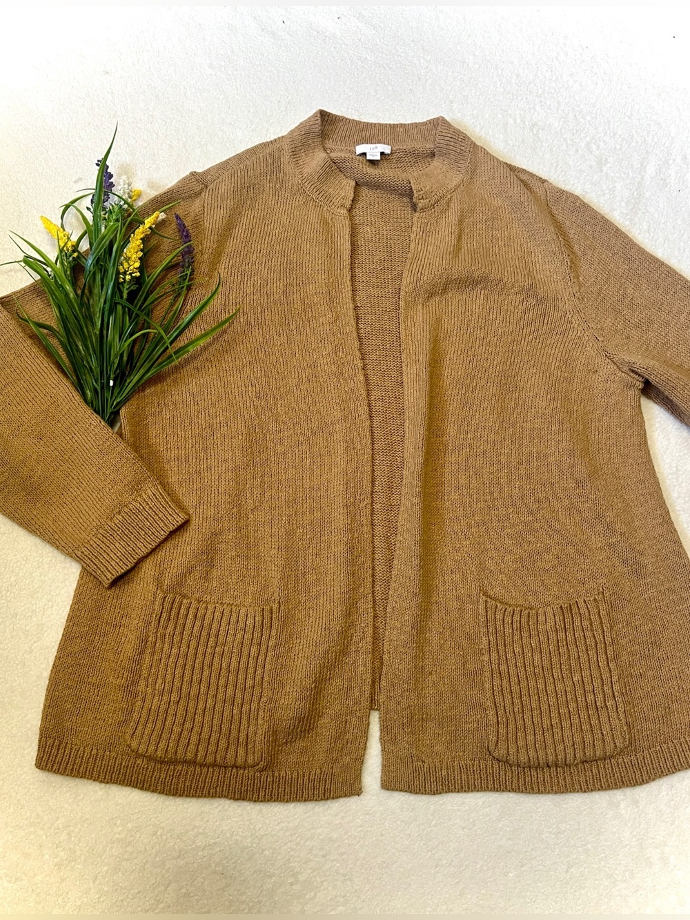 J. Jill Camel Ribbed Knit Cardigan Pocket Sweater - XL
